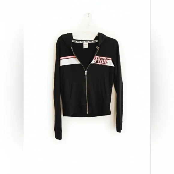 PINK Victoria's Secret Full Zip Hoodie Black Size Medium - Picture 3 of 11